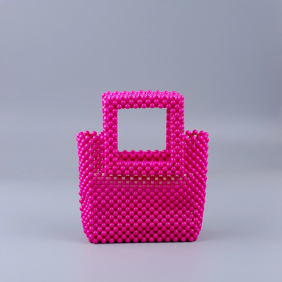 Cute candy colored mini bag with niche design, pure handmade beaded hand-held bead small square bag