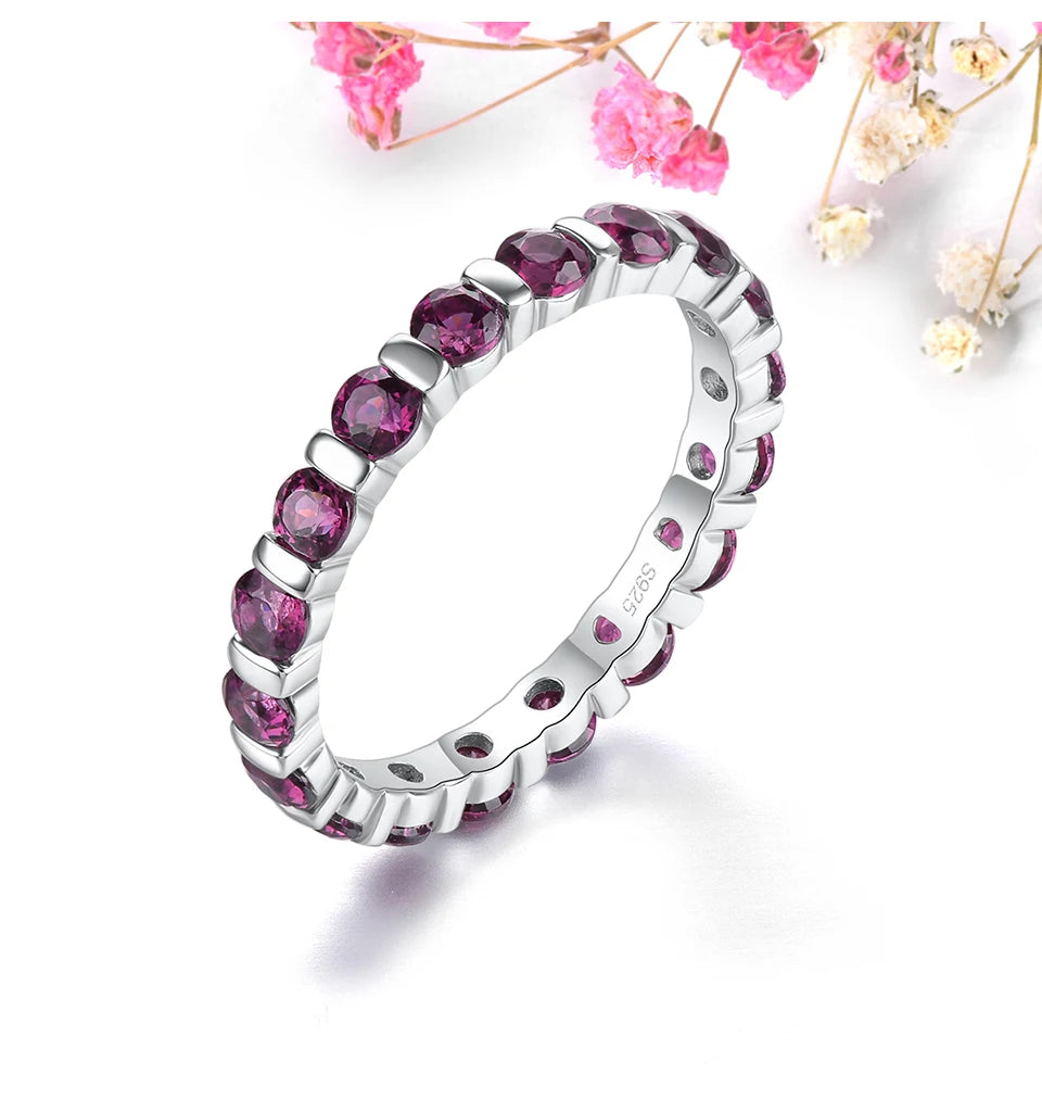 Natural Rhodolite Garnet Solid Sterling Silver Rings 2.5 Carats Genuine Gemstone Romantic Lovely Fine Jewelry Design Daily Gifts