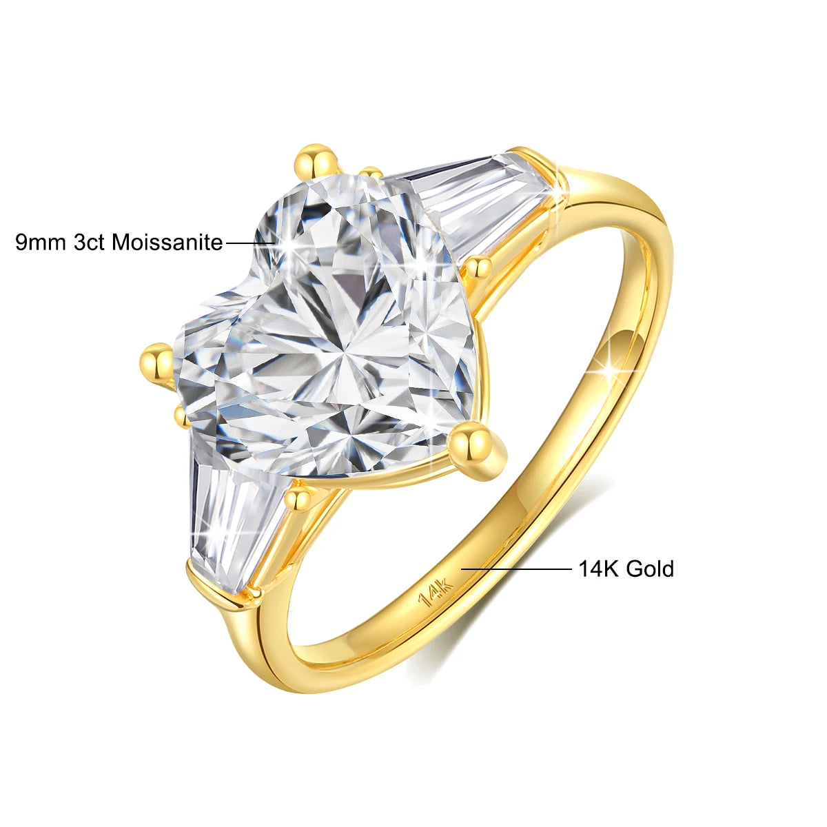 100% Real 14K Gold Heart  Ring  Diamond Engagement Jewelry  Trend