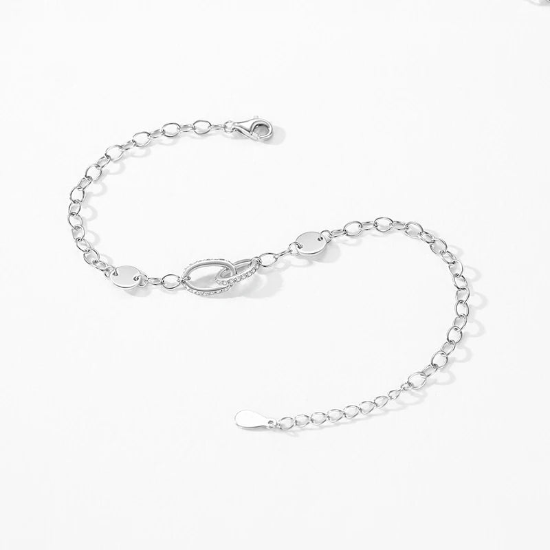 Simple  925 Sterling Silver Dazzling Zirconia Double Ring  Bracelet  Jewelry