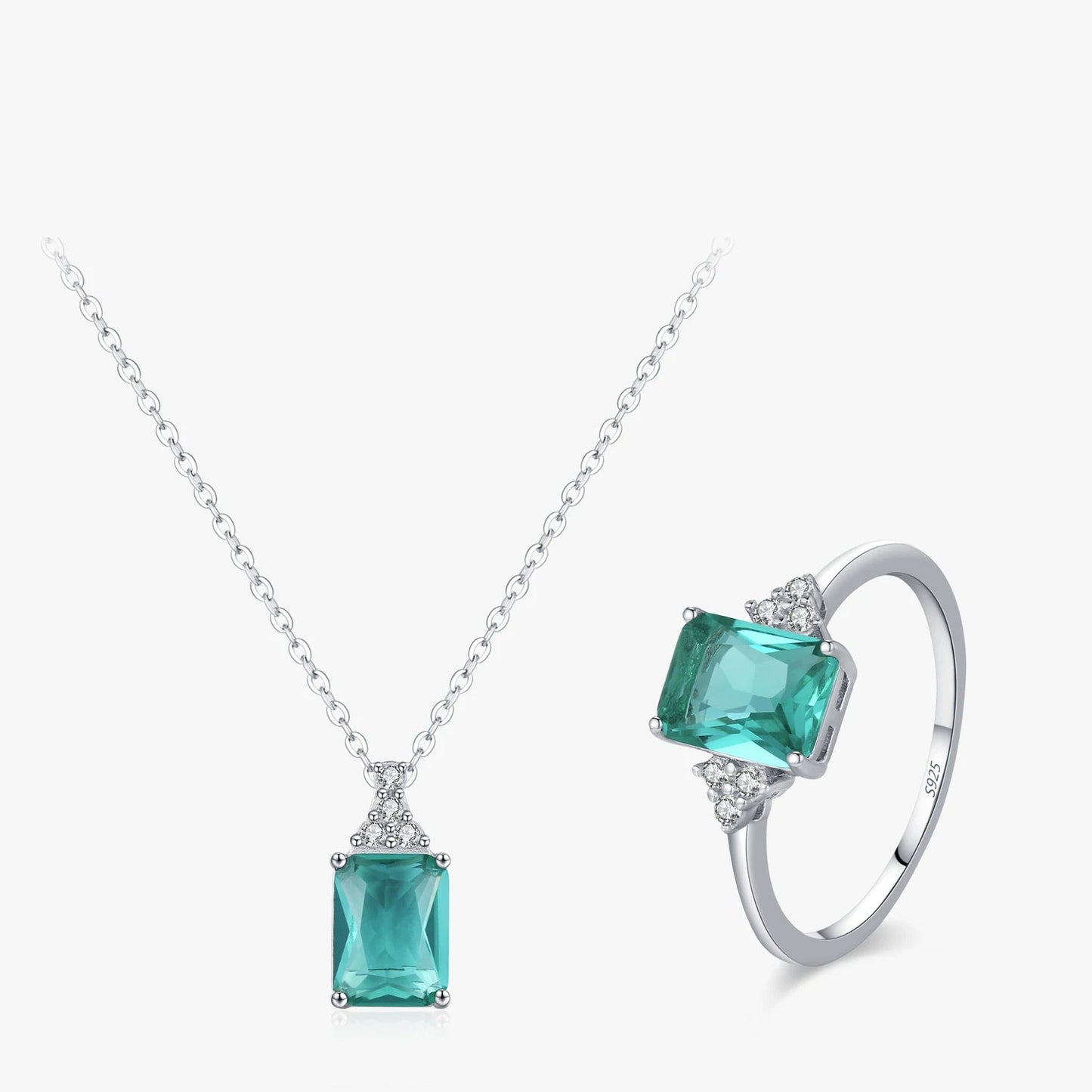 925 Sterling Silver Luxury Blue Green Zircon Jewelry Set