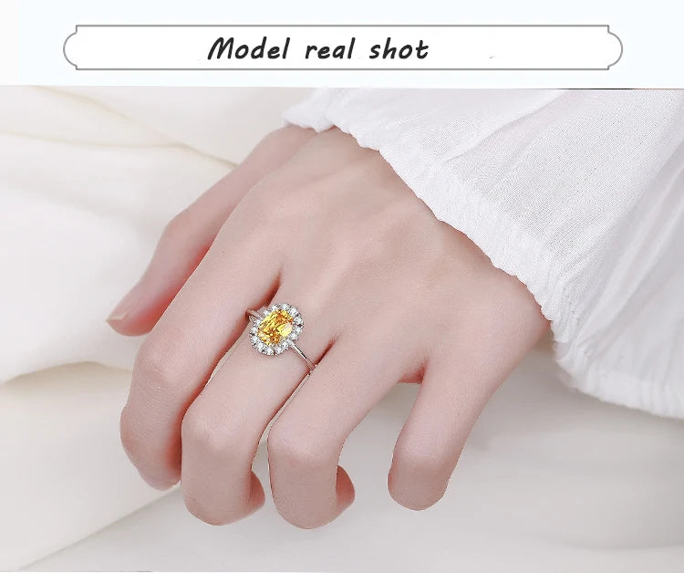 2022 NEW Exquisite Citrine Ring For Women Yellow Gold Real S925 Silver Crystal Diamond Engagement Valentine's Day Gift Jewelry