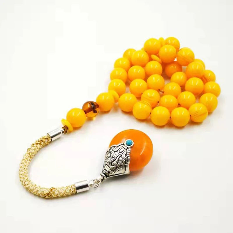 Tasbih yellow resin with Tibetan style Beeswax Pendant tassels prayer beads  Turkish fashion Misbaha