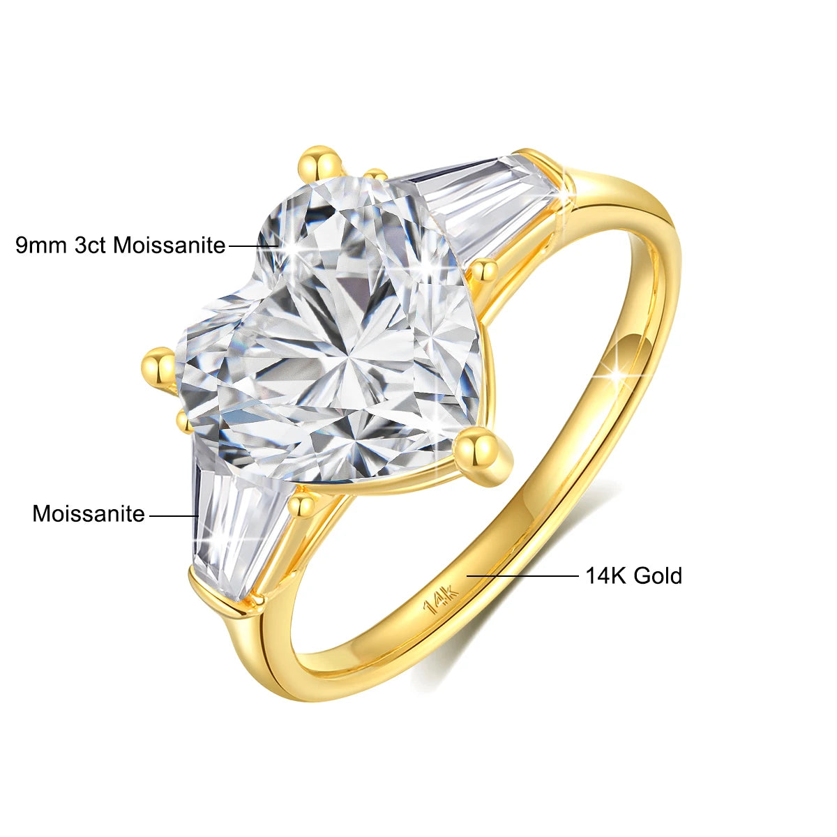 100% Real 14K Gold Heart  Ring  Diamond Engagement Jewelry  Trend