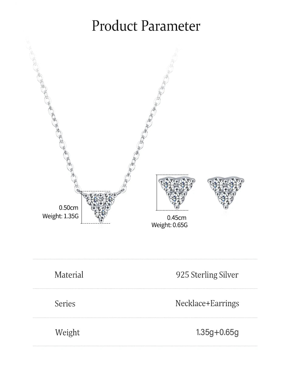 925 Sterling Silver Geometric Triangle Design Earrings Necklace Jewelry Set