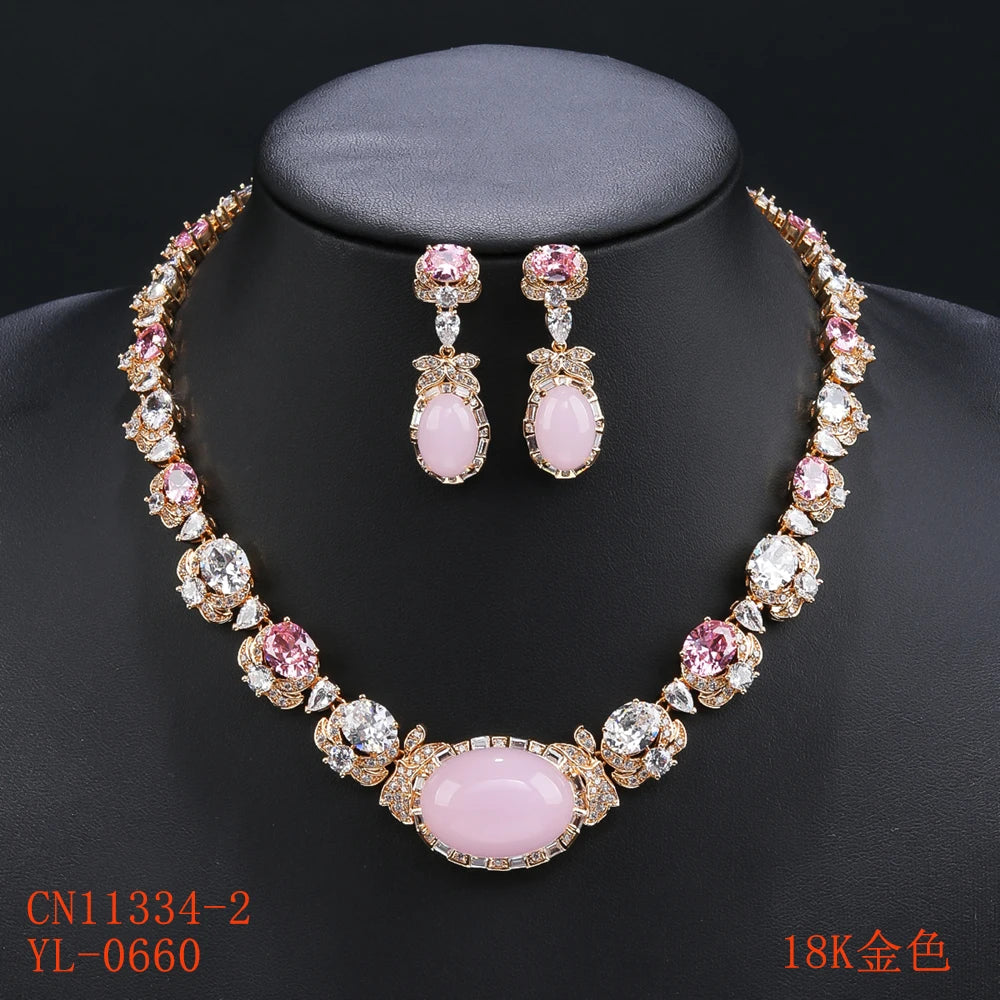 Beautiful Pink Purple  Zirconia Set  Jewelry