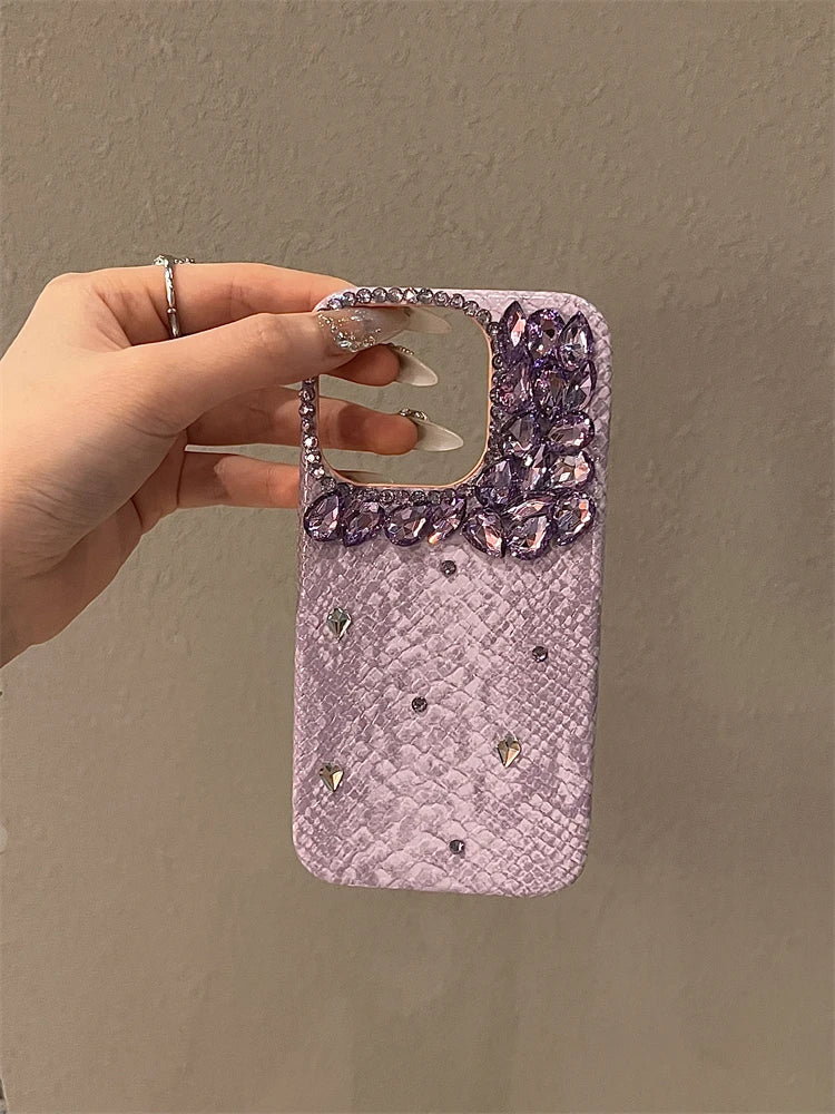 High Quality Luxurious GlitterSnakeskin Plating Diamond Phone Case For iPhone16 15 14 13 12 Pro Max Bling Rhinestones Back Cover