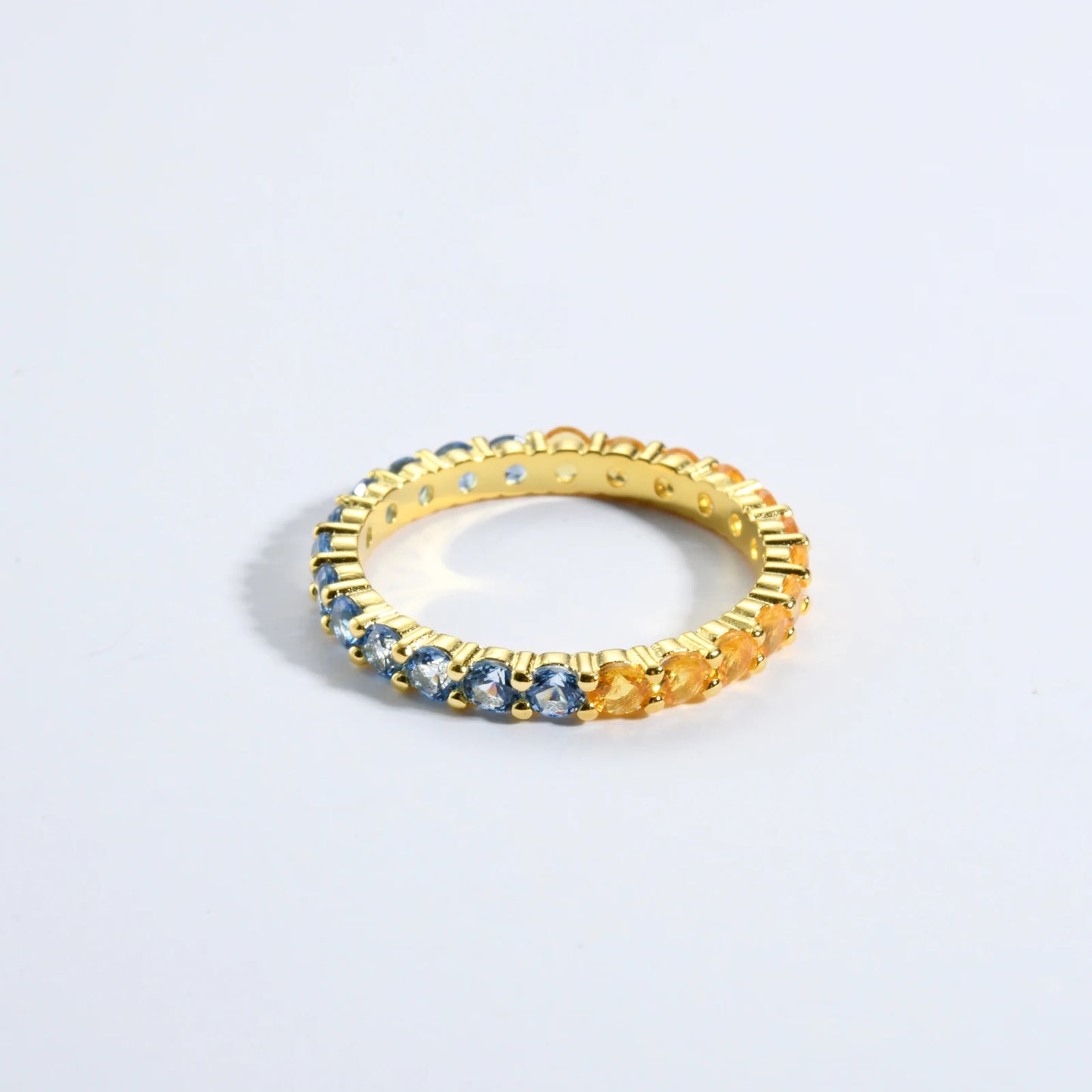 925 Sterling Silver Round Aquamarine Blue Yellow  Zircon Ring