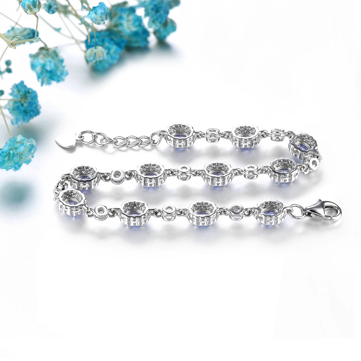 Natural Genuine Tanzanite Solid Sterling Silver Bracelets 2 Carats Rhodium Plated  S925 Classic