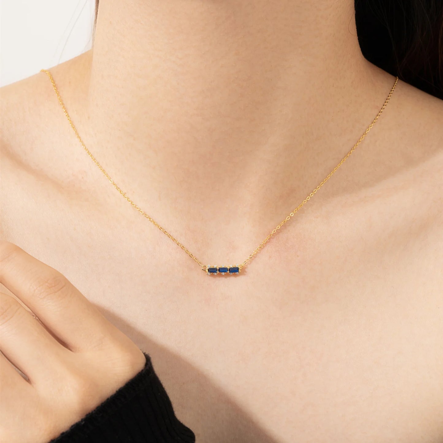 925 Sterling Silver Gold Sapphire Blue Line