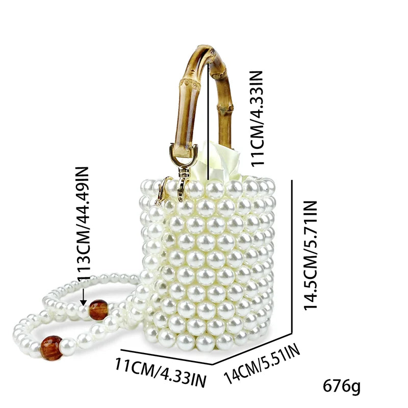 Product Network Red Bamboo Knot Handle Bag Pearl Chain Mini Bucket Bag