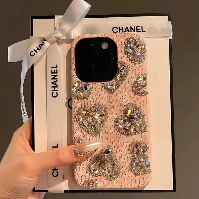 High Quality Luxury Glitter Diamond Phone Case For iPhone 16 15 14 13 12 11 Pro Max 3D Love Heart Bling for iphone16plus + Cover