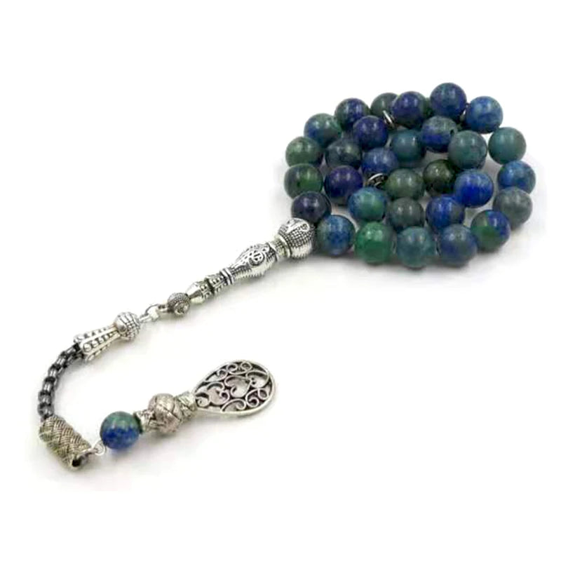 Green Natural chrysocolla gemstone prayer beads islamic rosary arabic fashion