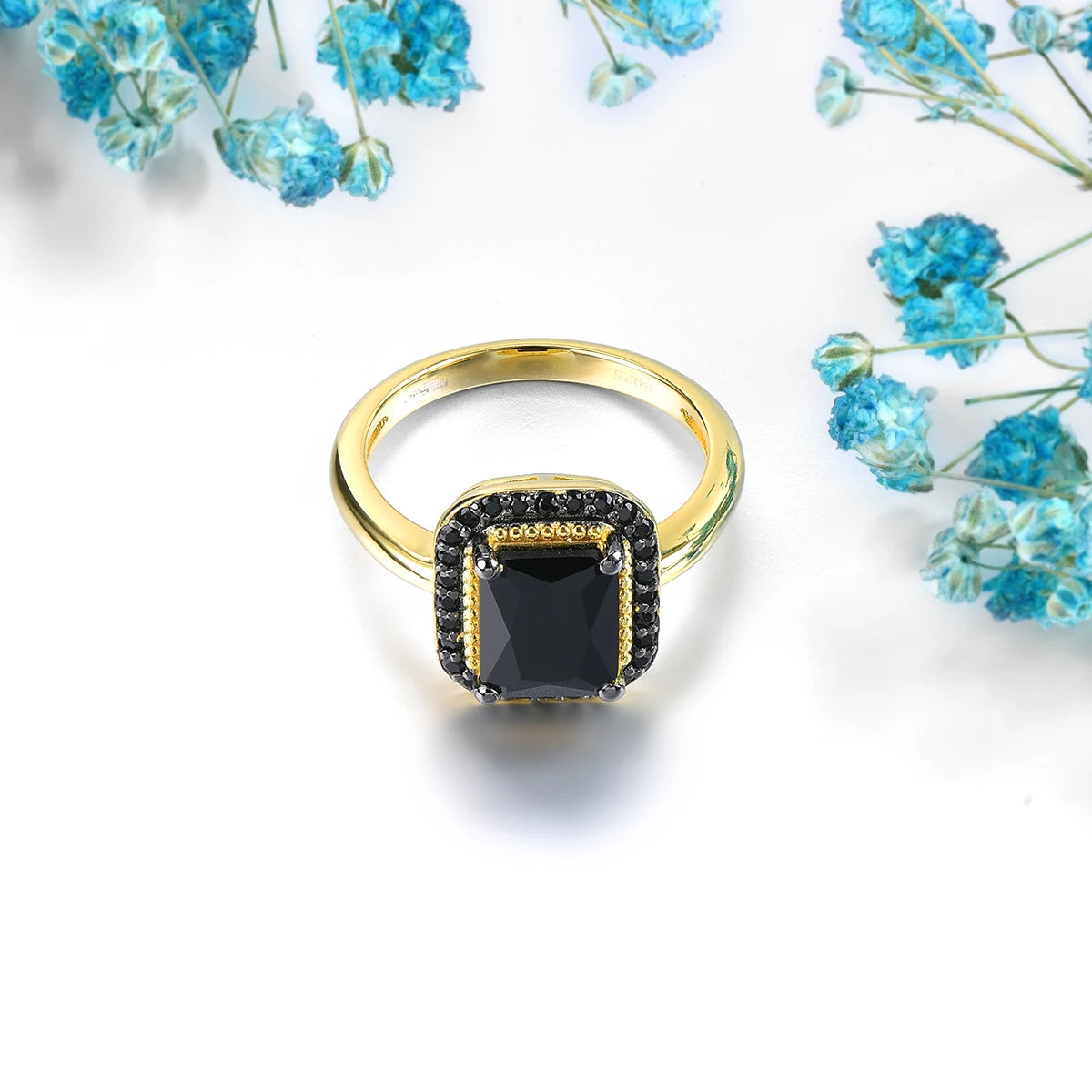 Natural Black Spinel Sterling Silver Yellow Gold Plated 2.6 Carats Genuine Gemstone Classic  Luxury