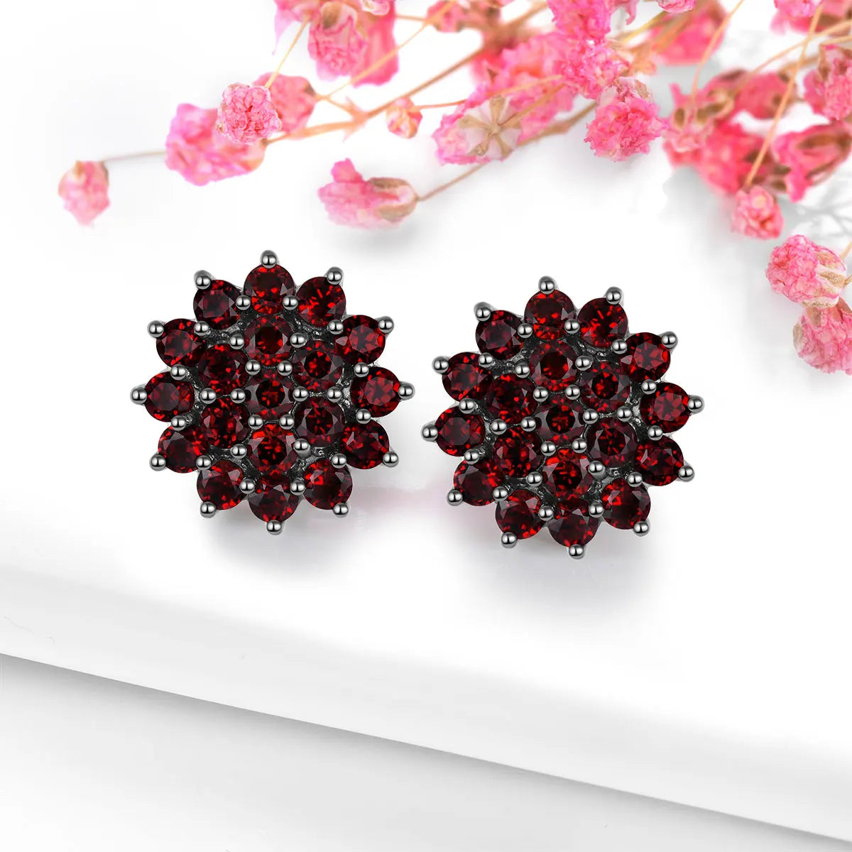 Natural Red Garnet S925 Silver Stud