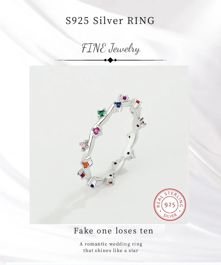 2022 NEW Fashion Rainbow Wavy Branches Multicolor Ring For Women Flowers Genuine S925 Silver Anniversary Gift JewelryAccessorie