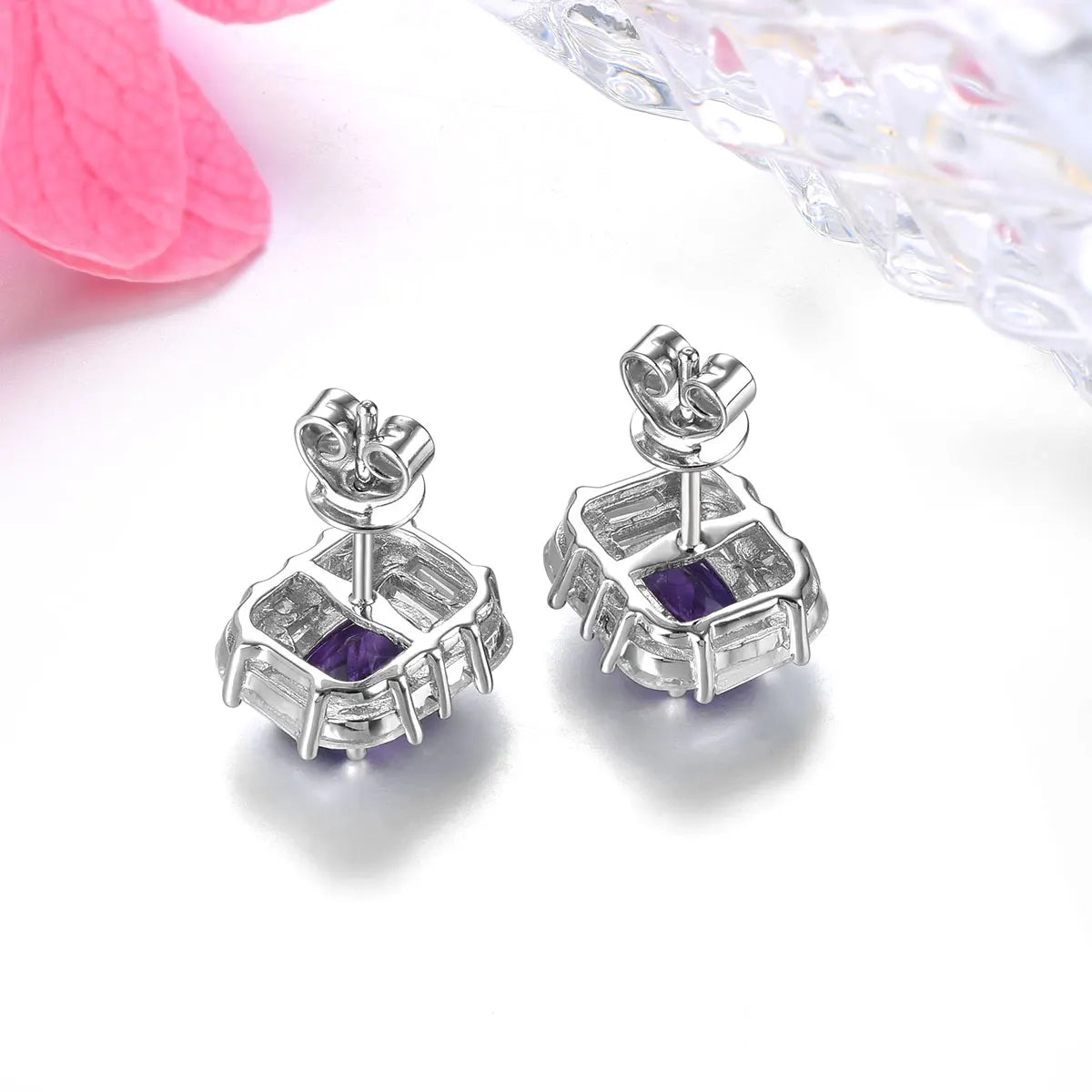 Natural Amethyst Sterling Silver  Genuine Quarts Cushion Faced Cutting Classic Jewelry Styles