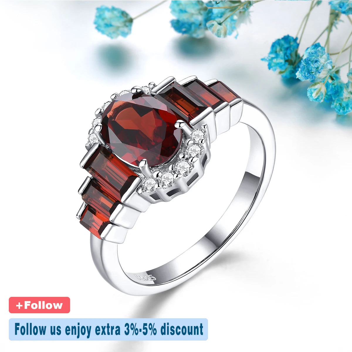 Natural Red Garnet Sterling Silver Rings 2.3 Carats Genuine S925 Fine Jewelrys