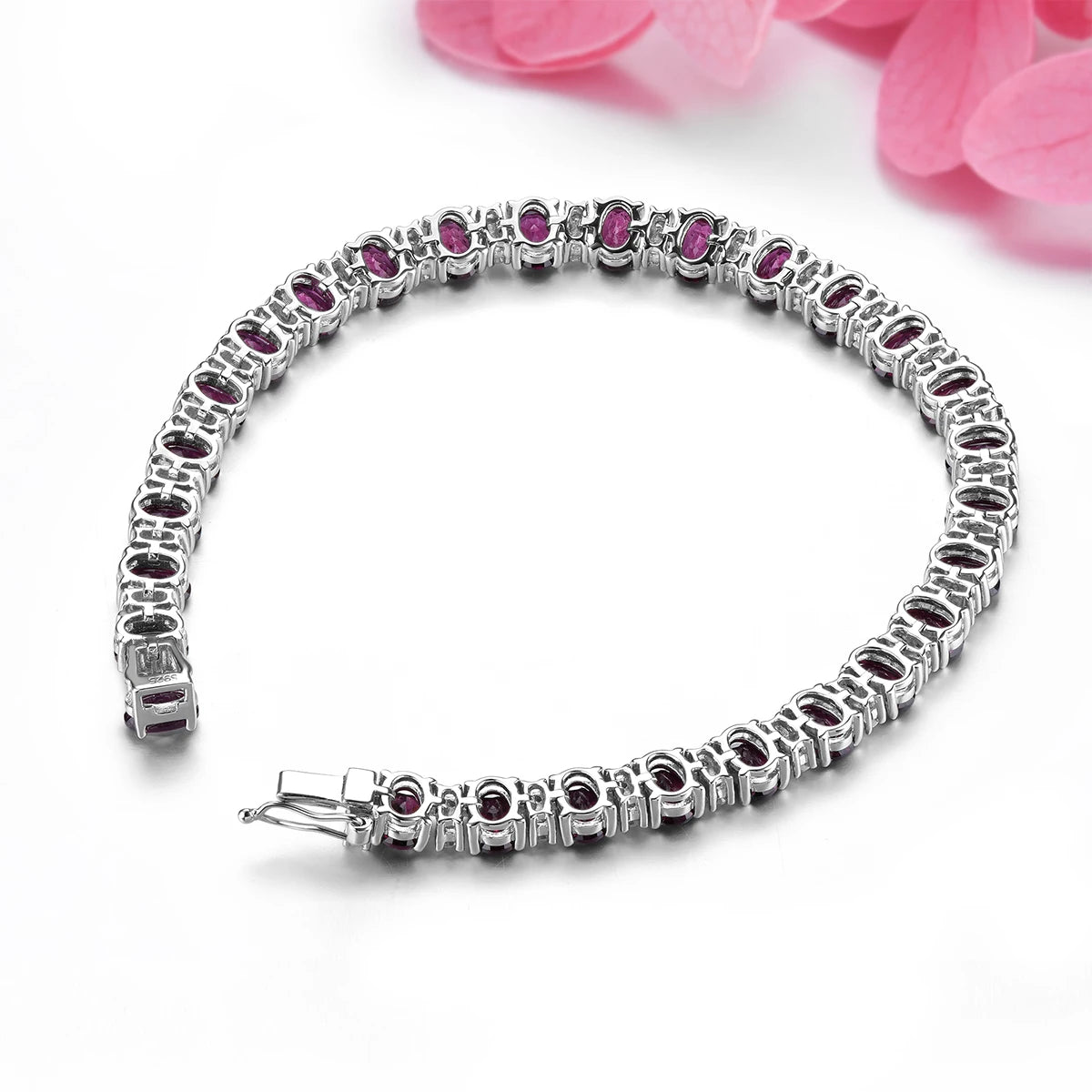 Natural Rhodolite Garnet Silver Bracelet 19 Carats Genuine Rose Garnet  Classic Style Luxury