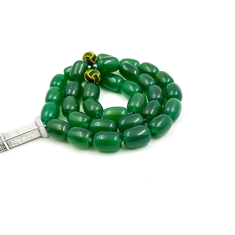 Tasbih Natural green agate ston beads cylinder shape misbaha muslim eid gift