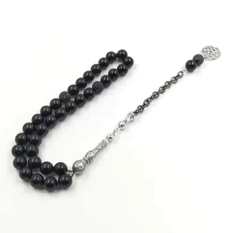 luxury Tasbih Zircon Rosary Beads With Natural Black Agates  Islamic Accessorise Muslim gift EID