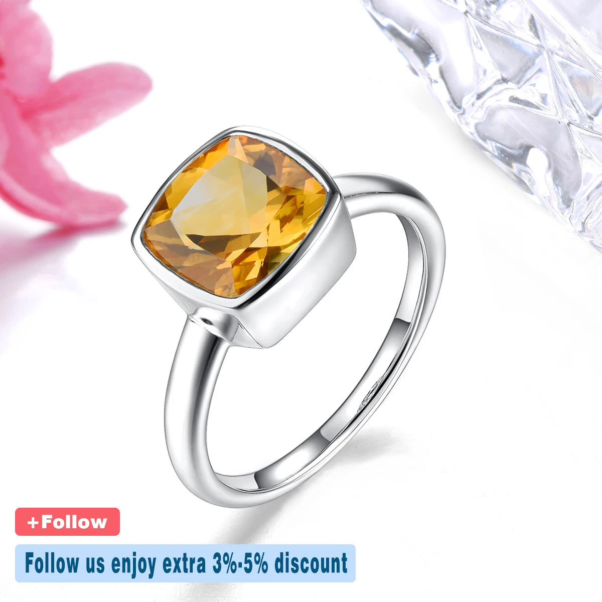 Natural Citrine Solid Silver Rings 1.9 Carats Genuine Gemstone Classic