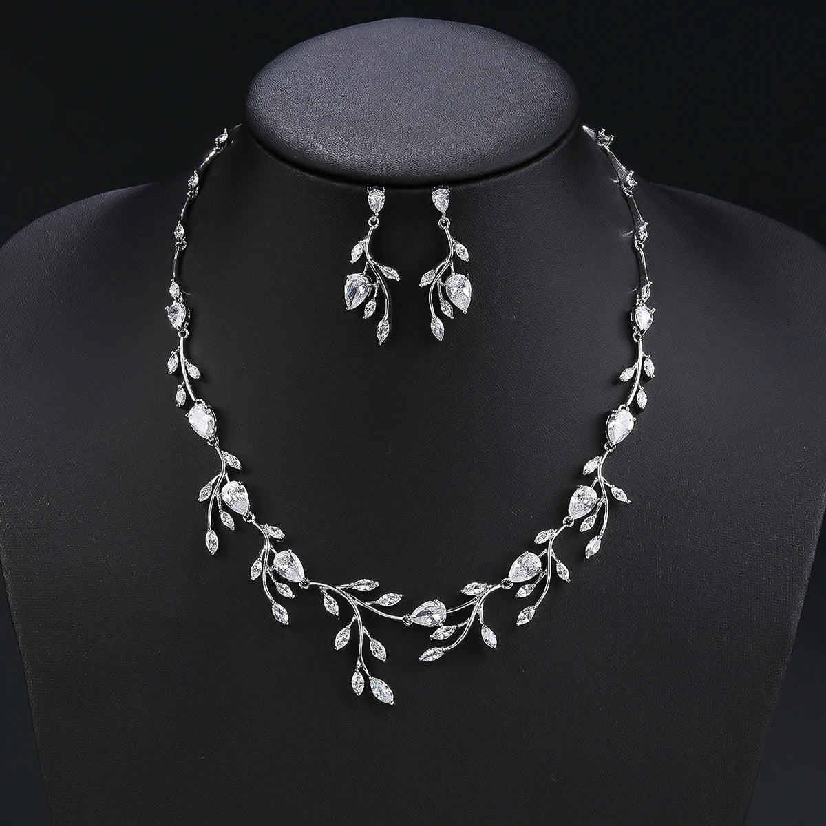 Crystal Zirconia Leaf  Set Jewelry  Accessories