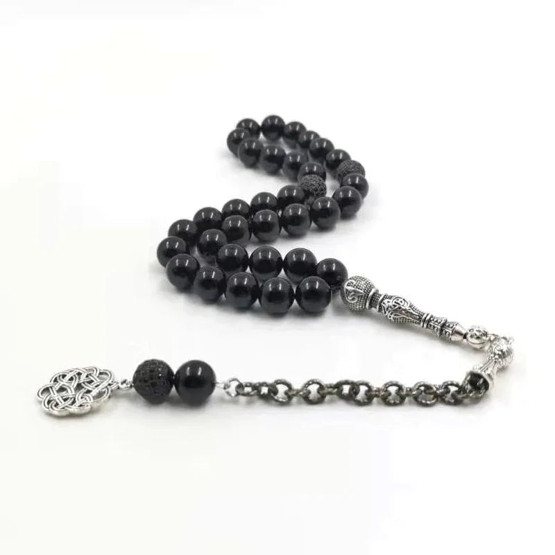 luxury Tasbih Zircon Rosary Beads With Natural Black Agates  Islamic Accessorise Muslim gift EID