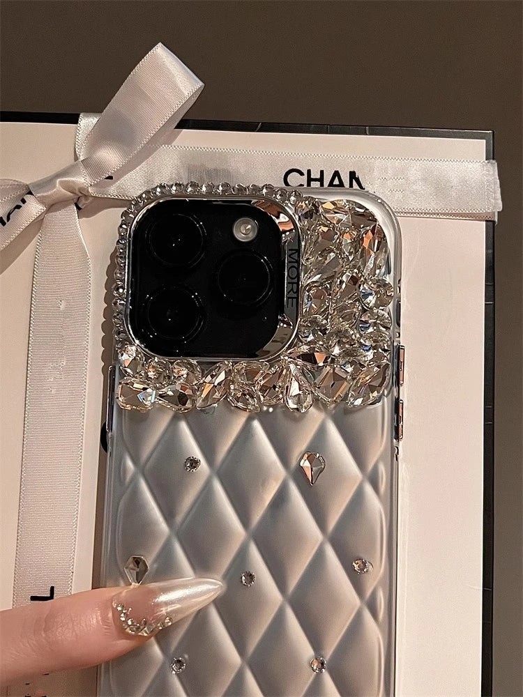 Bling Diamond SilIver Color Phone Cases For iPhone 11 12 13 14 15 16 Pro Max High-end Camera Protection Silicone Glitter Cover