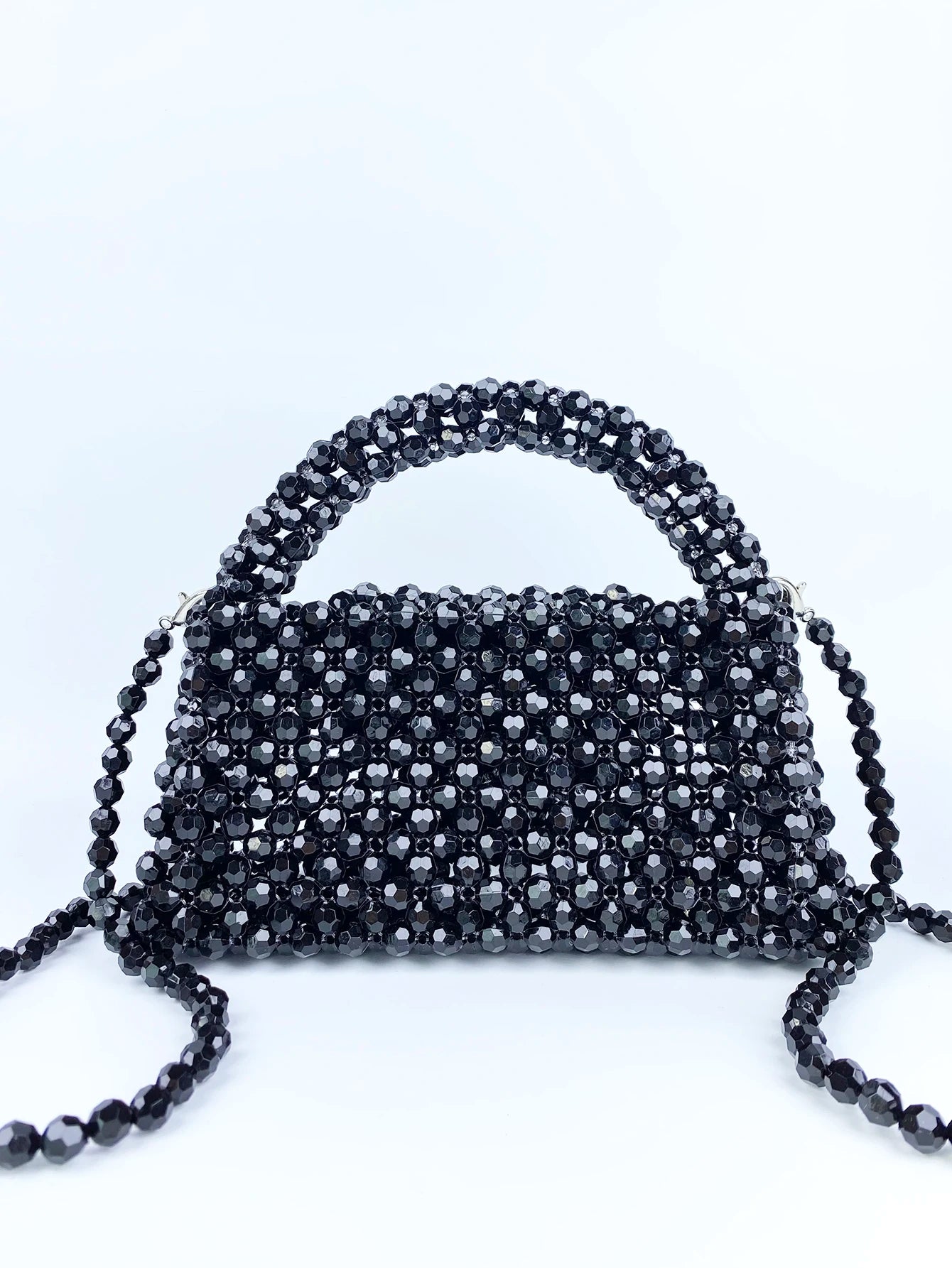 Bestselling and popular beaded handheld phone bag, small square bag, black beads, fashionable and versatile woven bag