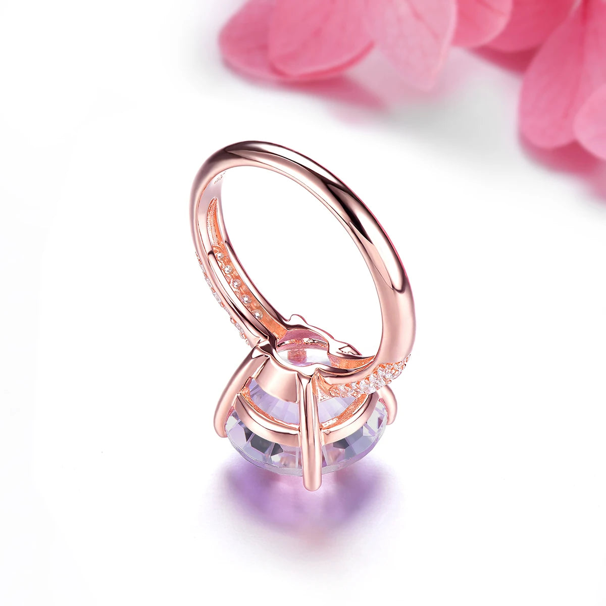 Natural Pink Amethyst Sterling Silver Rose Gold Plated Ring 6.5 Carats