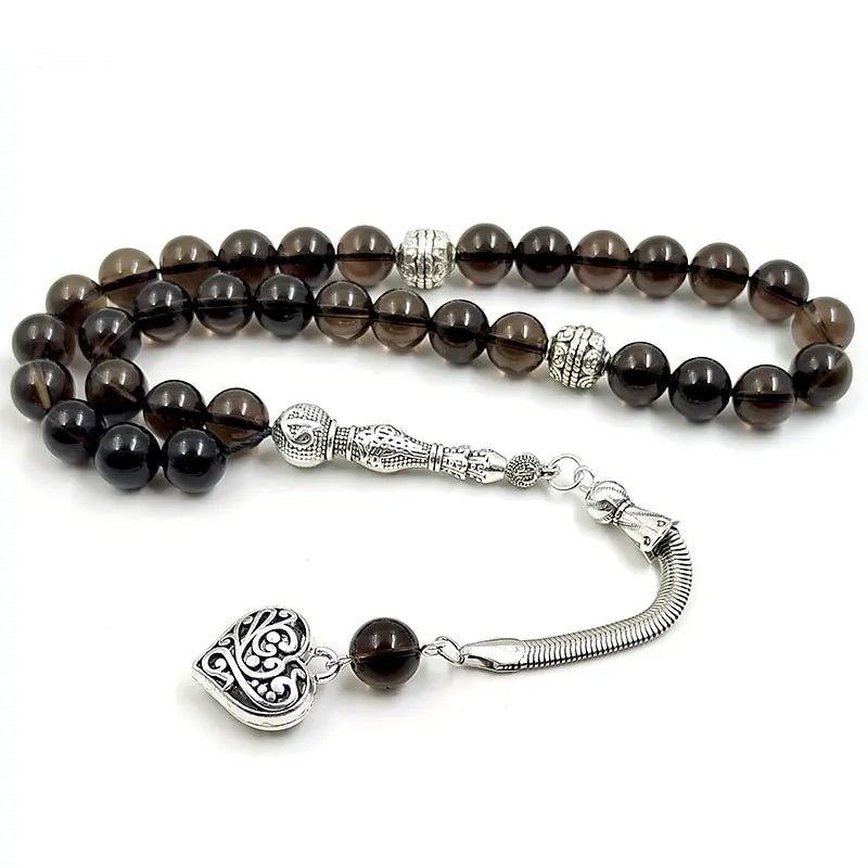 Tasbih Natural Smoky Quartzs 5A High quality grey Crystal misbaha 33 prayer beads