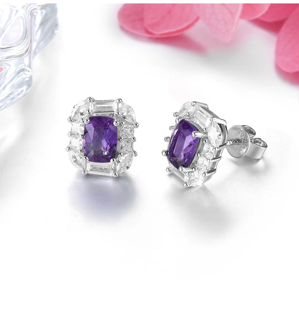 Natural Amethyst Sterling Silver  Genuine Quarts Cushion Faced Cutting Classic Jewelry Styles