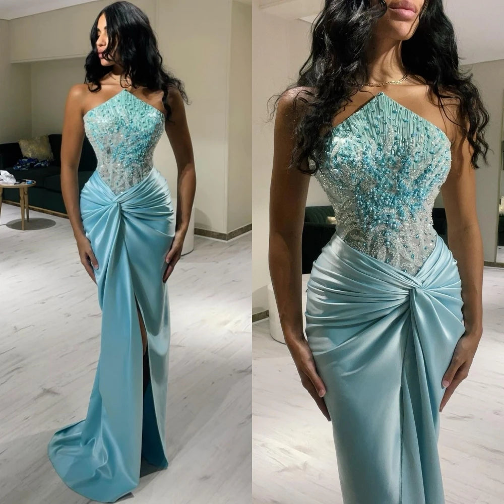 Classic Modern Style Formal Evening Strapless Mermaid Beadings Bespoke Occasion  Prom Dresses