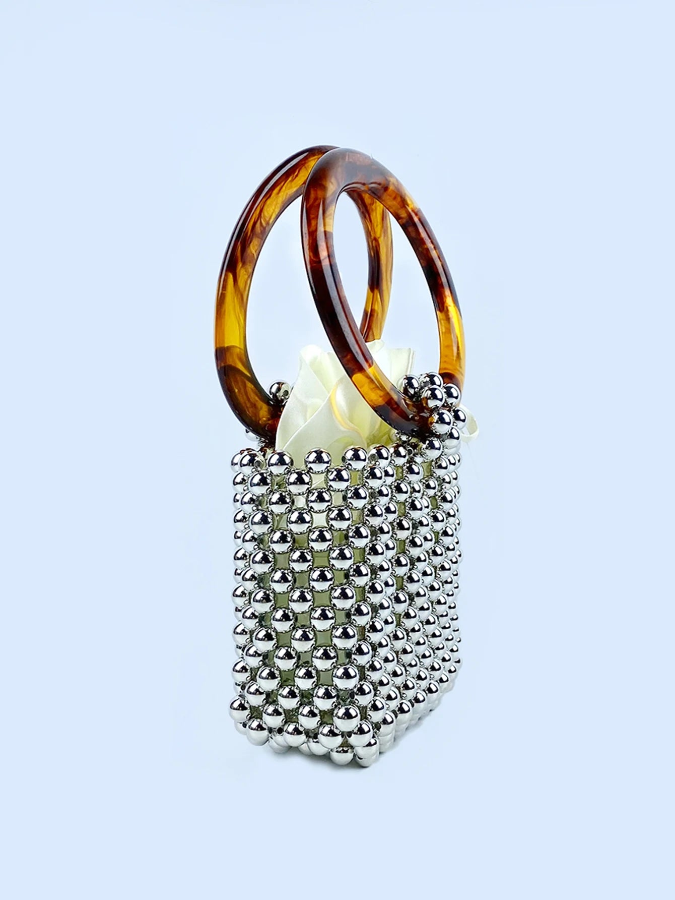 new niche designs, high-end textured beaded woven bead bag, circular ring portable bucket bag