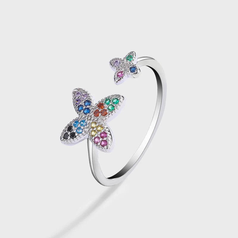 Delicate Rainbow Irregular Double Butterfly Star Full Diamond Original Sterling Silver Jewelry