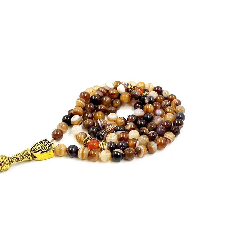 Tasbih Necklace Muslim  agate beads with islamic pendant