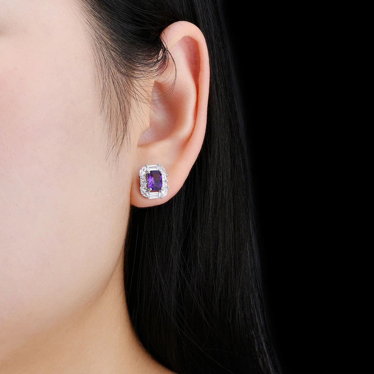 Natural Amethyst Sterling Silver  Genuine Quarts Cushion Faced Cutting Classic Jewelry Styles