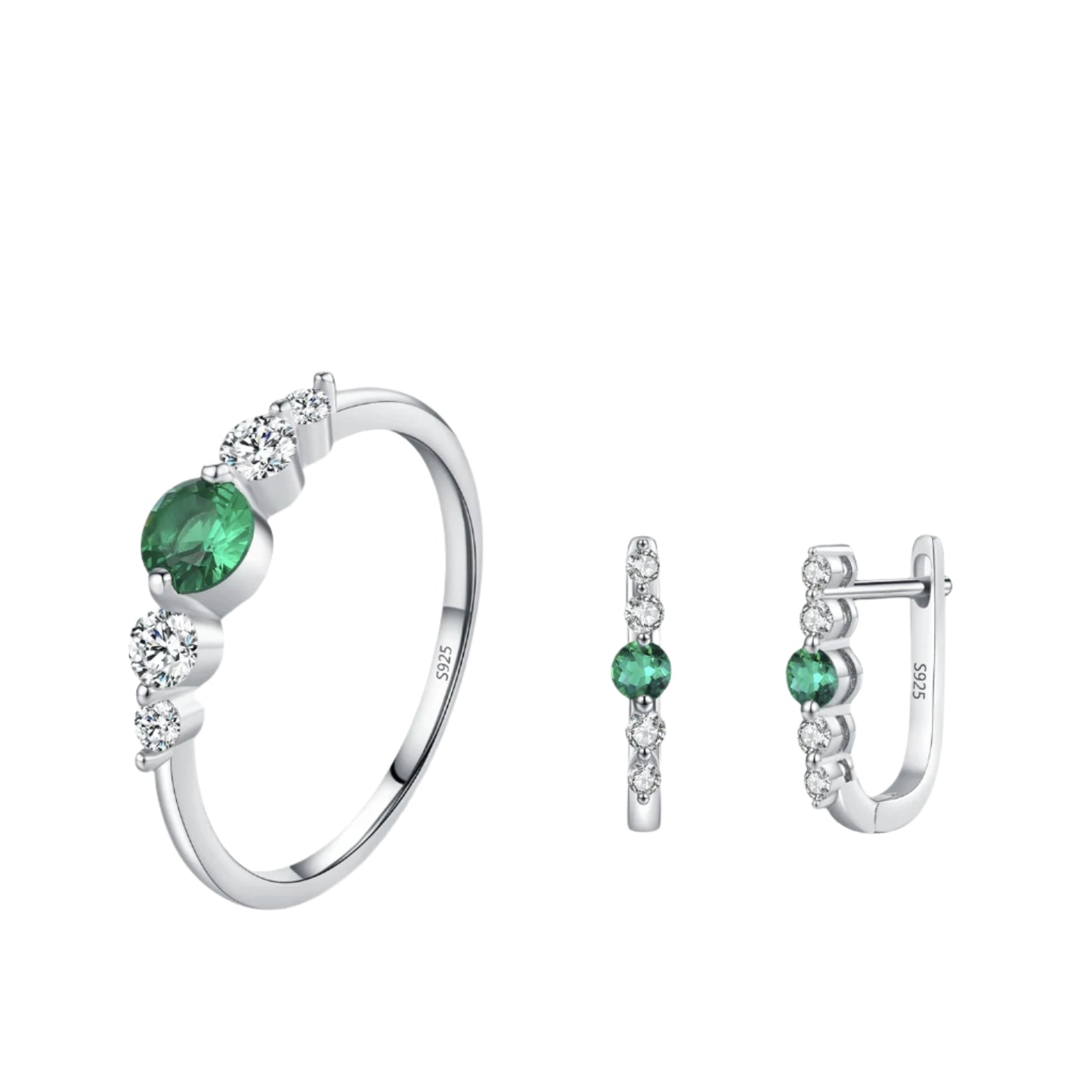 925 Sterling Silver Green Zircon Earrings Ring Sets