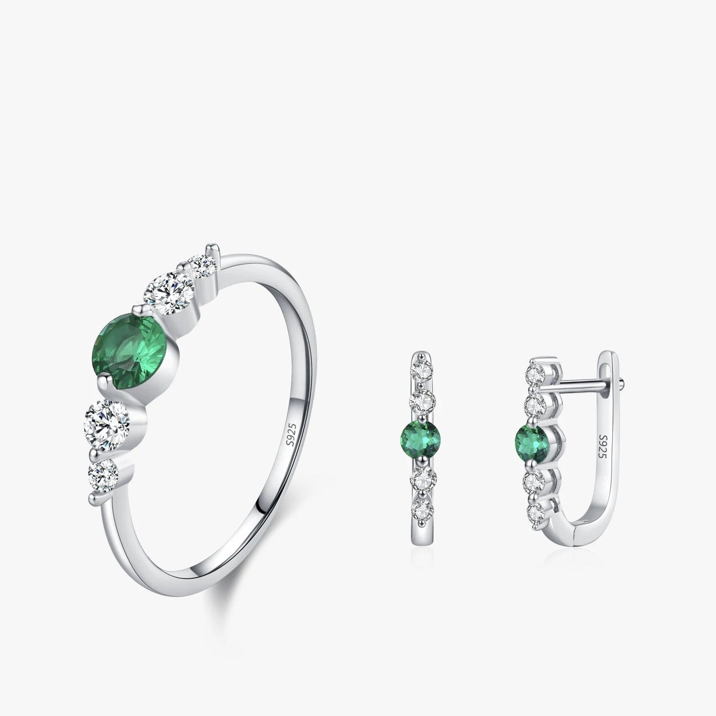 925 Sterling Silver Green Zircon Earrings Ring Sets