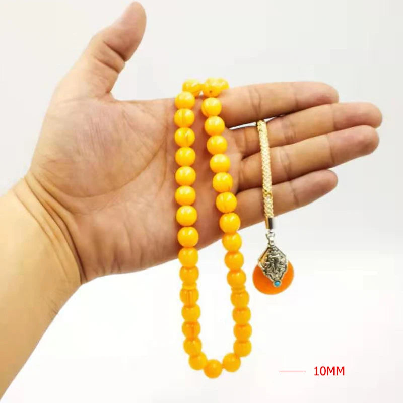 Tasbih yellow resin with Tibetan style Beeswax Pendant tassels prayer beads  Turkish fashion Misbaha