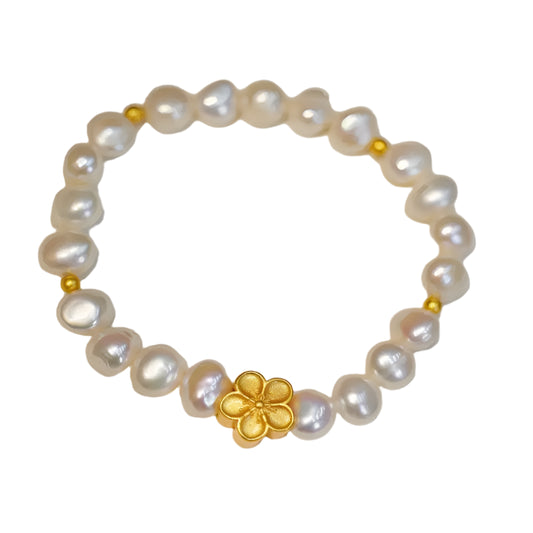 100% Natural Freshwater Pearl 14K Gold Filled Sweet Flower Female Charm Bracelet Jewelry