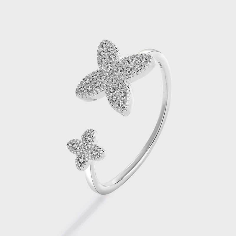 Double Butterfly Asymmetric Full Diamond Original Sterling S925 Silver Jewelry