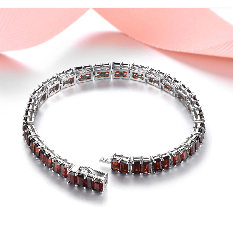 Natural Red Garnet Solid Sterling Silver Bracelet 17.8 Carats Genuine