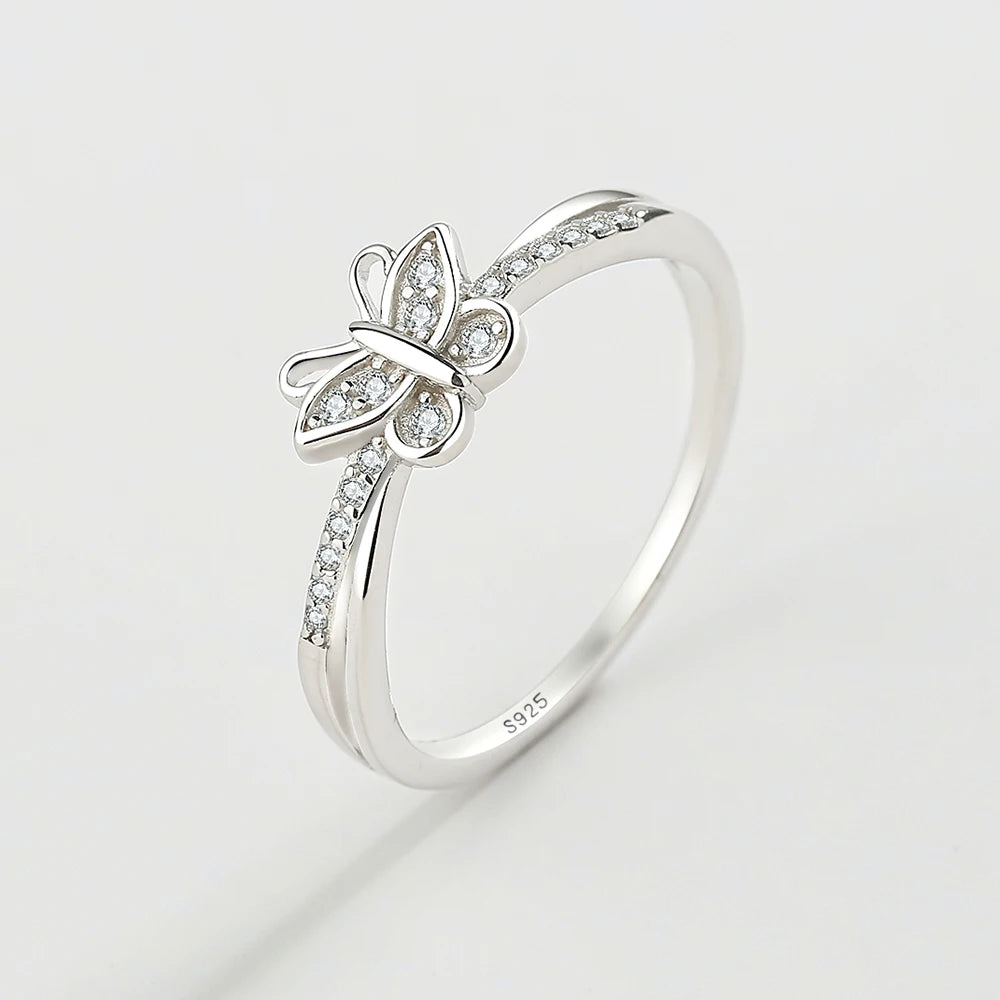 2022 NEW Simple Animal Butterfly Couple Ring For Women Real S925 Silver Diamond Zircon Engagement Christmas Gift Jewelry