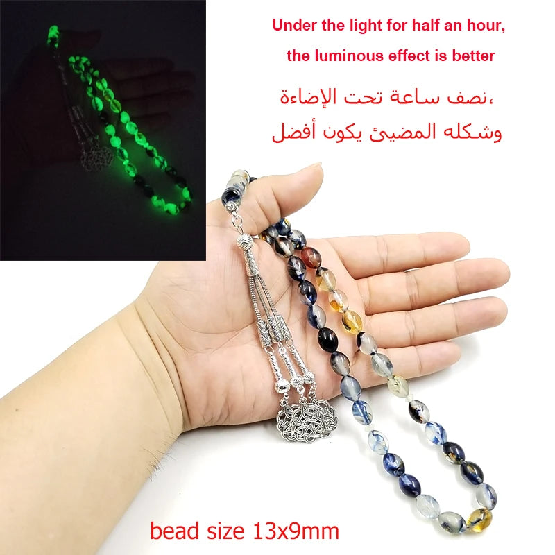 Luminous Tasbih bracelet Blue resin Muslim misbaha Eid Gift islamic  masbaha turkish jewelry