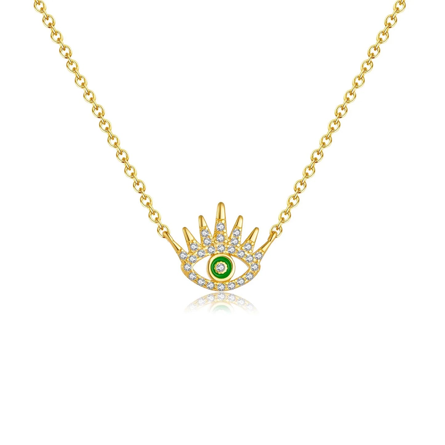 925 Sterling Silver Gold Happy Evil Eye Green Pendant Necklace  luxury  Jewelry