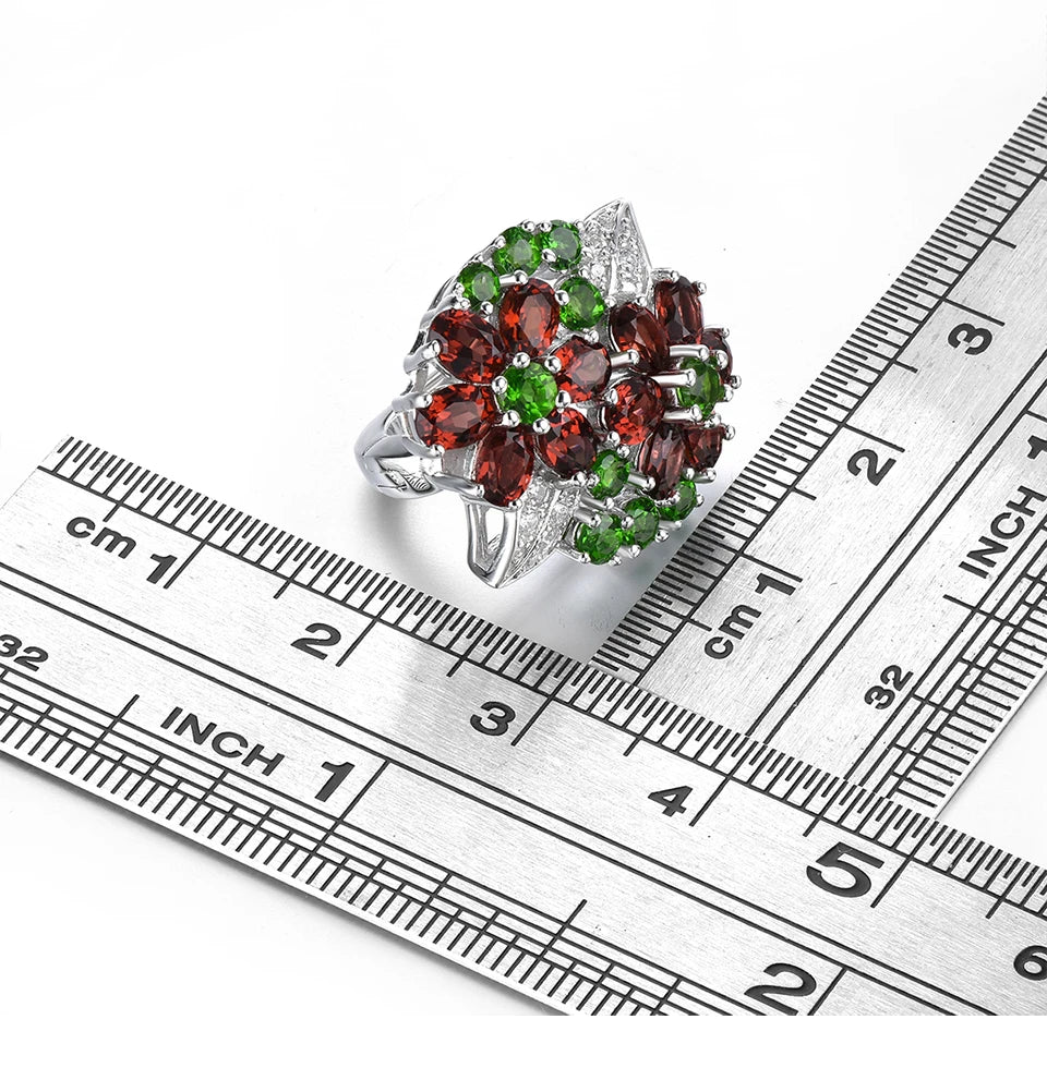 Natural Red Garnet Diopside Solid Sterling Silver