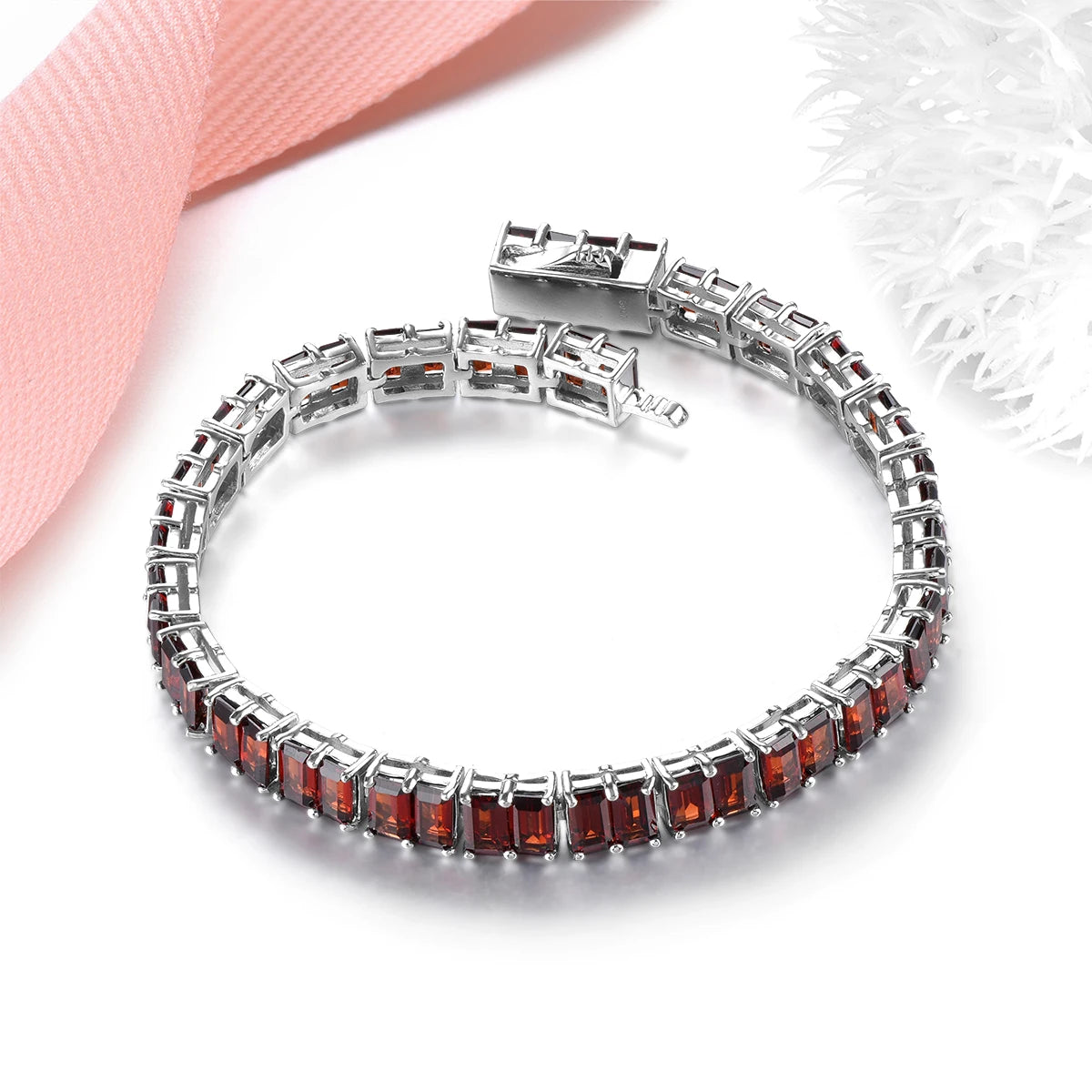 Natural Red Garnet Solid Sterling Silver Bracelet 17.8 Carats Genuine