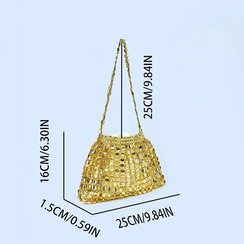 Fashionable Bling Sparkling Crystal Handmade Beaded Knitted Melon Seed Bag Handheld Underarm Bag